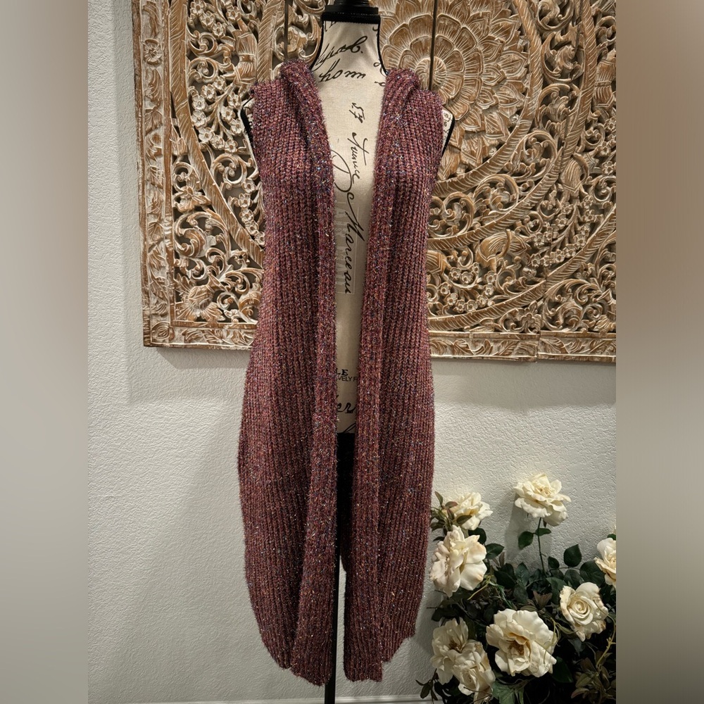 Fashion Apparel & Accessories Pink Multi-Sparkle Sleeveless Hoodie Cardigan- S/M